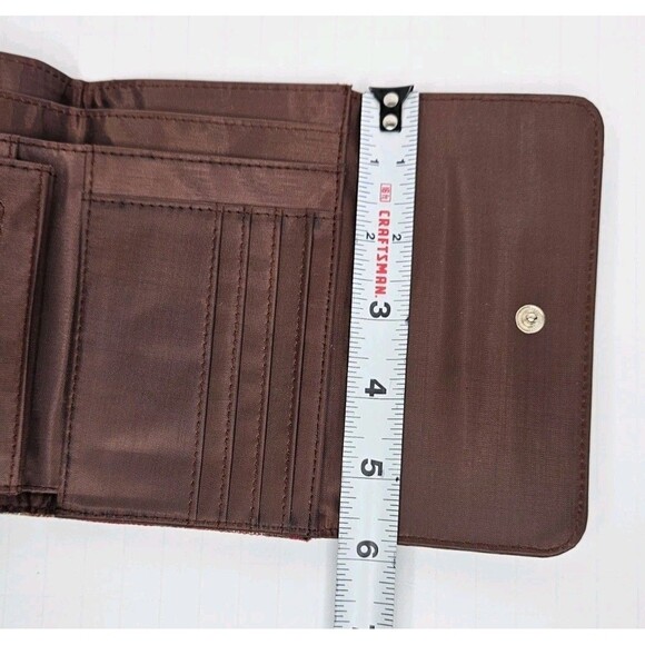 Longaberger Homestead Brown Leather Wallet Red Plaid Flap Snap Closure Tri Fold - Picture 5 of 6